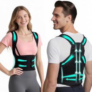 Back Brace Posture Corrector for Men & Women, Upgraded Full Back Support with Adjustable Shoulder Straightener and Waist Support Straps, Breathable Back Brace for Office Work, Long Sitting & Daily Wear, Comfortable Posture Support for Upper & Lower Back Medium