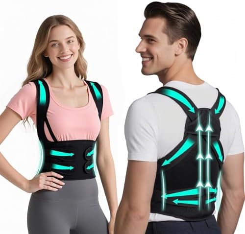 41KAT0nW1WL._AC_SL1500_.jpg Back Brace Posture Corrector for Men & Women, Upgraded Full Back Support with Adjustable Shoulder Straightener and Waist Support Straps, Breathable Back Brace for Office Work, Long Sitting & Daily Wear, Comfortable Posture Support for Upper & Lower Back Medium