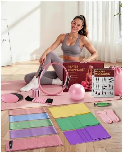 15-in-1 Pilates Kit for Women with Ring and Ball (Upgraded) – Home Workout Set with Resistance Bands, Ankle Weights & Core Sliders for Full-Body Sculpting and Fat Burning, Ideal for Home Exercise