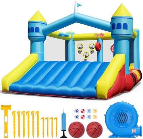 511FsHKvxDL._AC_SL1500_.jpg Bounce House, 6-in-1 Play Mode Inflatable Bounce House for Kids, High Elasticity Bouncy House with 480W Blower, Bouncy Castle with Wide Slide for Christmas, Birthday Parties