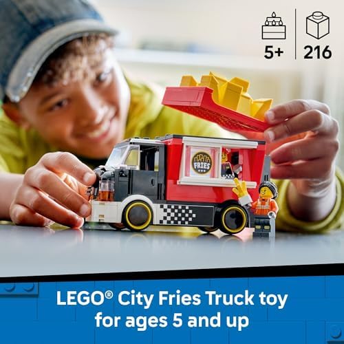 51jd95U2XXL._AC_SL1500_.jpg LEGO City Fries Food Truck Building Toy for Kids - Pretend Play Truck Toy for Boys & Girls, Ages 5+ - Mobile Restaurant Playset W/2 Minifigures & Detachable Kiosk - Gift Idea for Birthdays - 60488 - Image 2