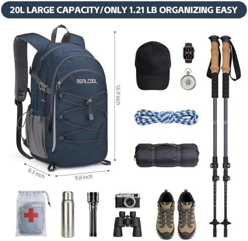 51uYXtM4sL._AC_SL1500_.jpg RealCool Hiking Backpack for Men Women,20L Lightweight Waterproof Travel Camping Backpack Hiking Daypack for Cycling Running,Blue - Image 2