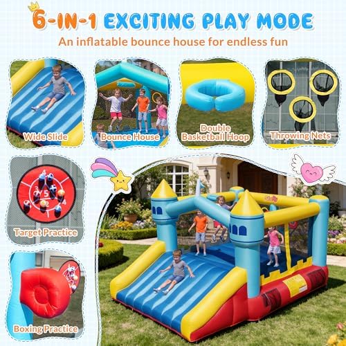 61HqAs6nzCL._AC_SL1500_.jpg Bounce House, 6-in-1 Play Mode Inflatable Bounce House for Kids, High Elasticity Bouncy House with 480W Blower, Bouncy Castle with Wide Slide for Christmas, Birthday Parties - Image 2